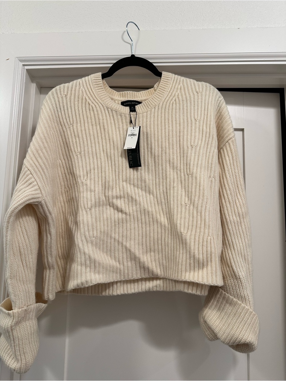 Banana Republic Cashmere Cream Ribbed Crewneck Sweater